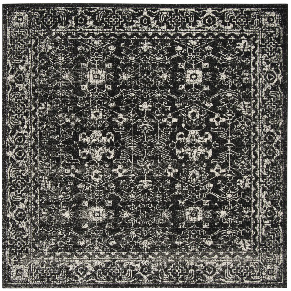 Arlo Home Woven Area Rug, EVK270K, Charcoal/Ivory,  6' 7" X 6' 7" Square