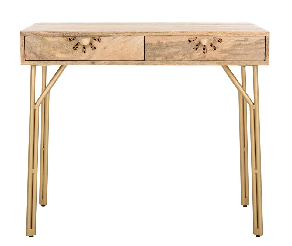 Lily 2 Drawer Desk - Natural / Brass