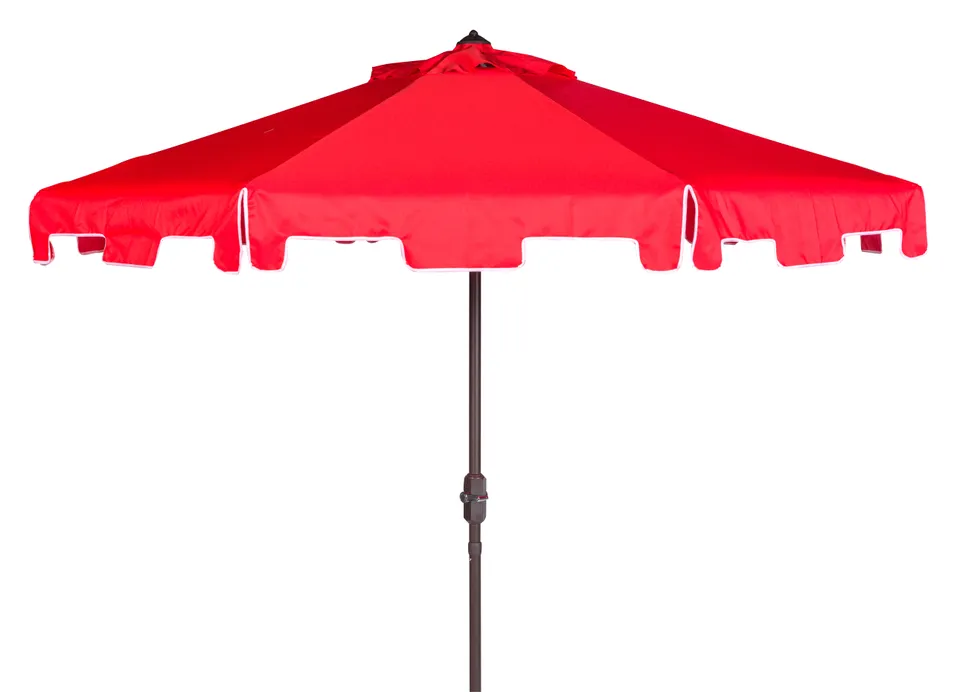 Ultraviolet Resistant Zimmerman 9 Foot Crank Market Push Button Tilt Umbrella With Flap - Red/White