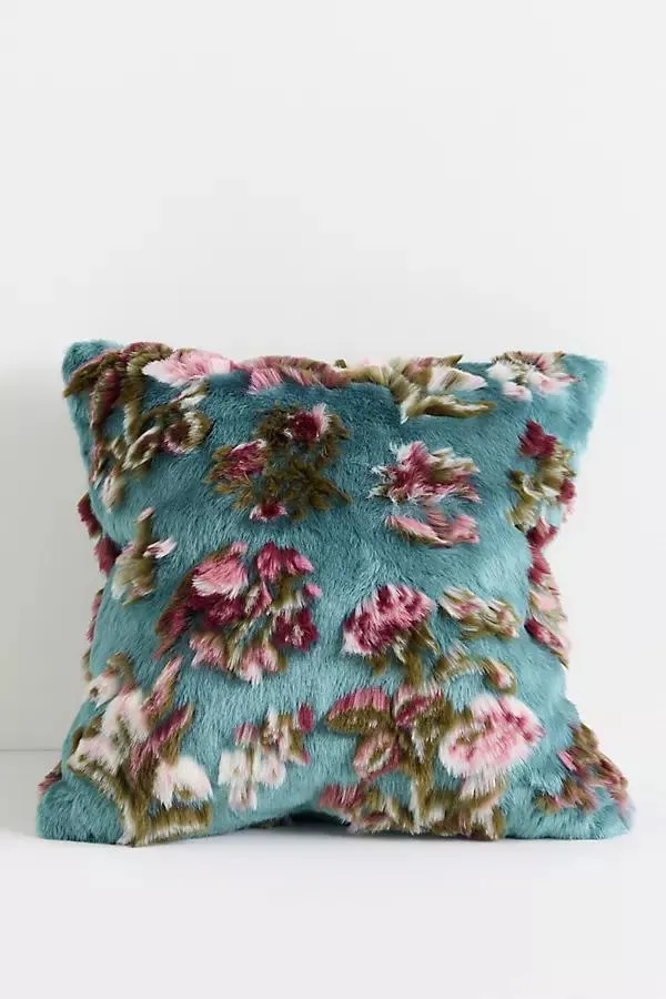Floral Jacquard Faux Fur Pillow