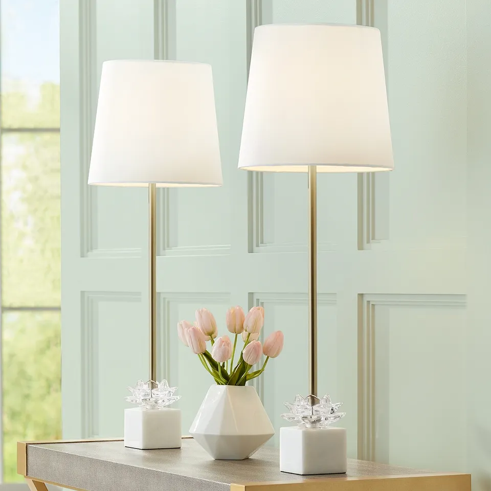 Possini Euro Phoebe 28 1/2" Luxe Gold and Marble Buffet Lamps Set of 2