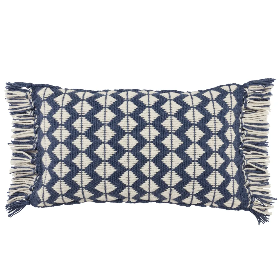 Perdita Indoor/ Outdoor Geometric Dark Blue/ Ivory Pillow Cover (13"X21" Lumbar)