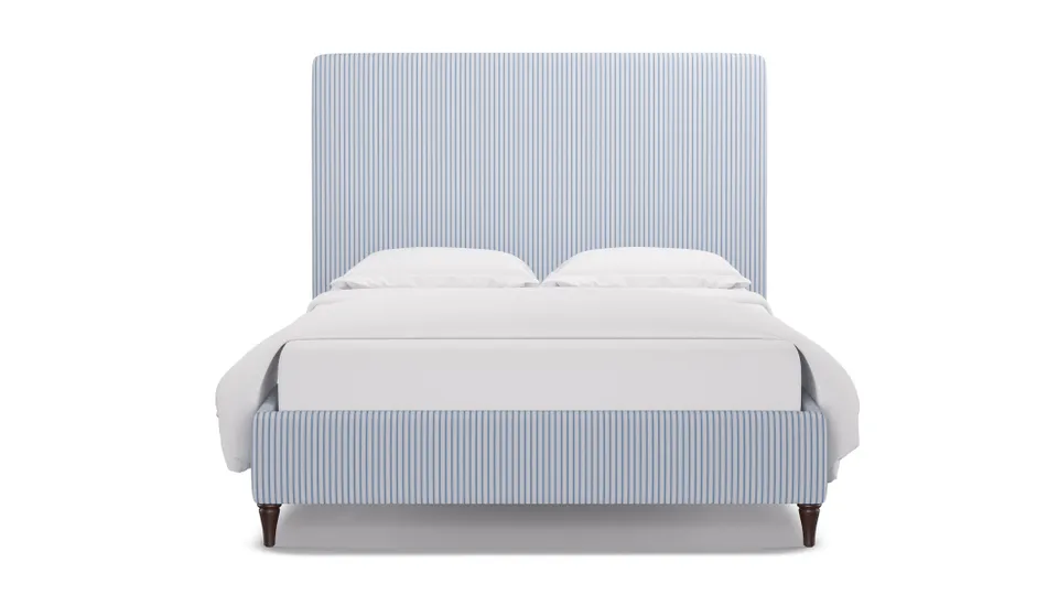 Classic Bed, Cornflower Classic Ticking Stripe, Espresso Decorative Tapered Leg, Full