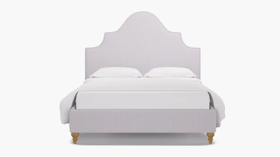 Statement Bed, Pink Classic Ticking Stripe, Natural Traditional Turned Leg, Full