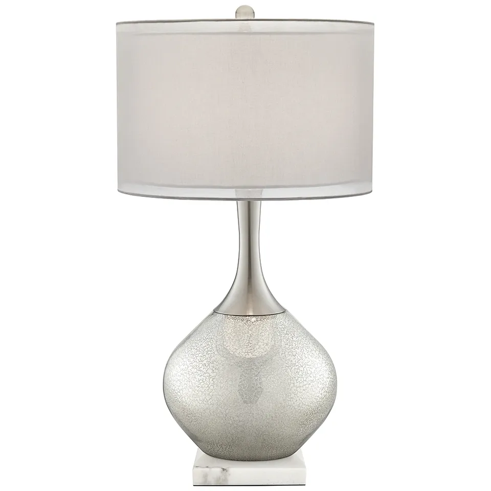 Possini Euro Swift Mercury Glass Table Lamp with Square White Marble Riser
