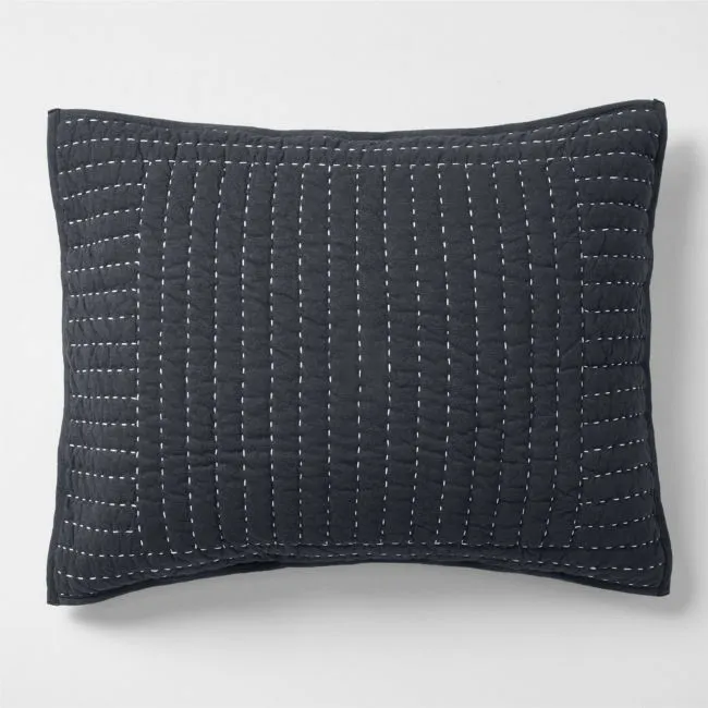 Cozysoft Organic Cotton Jersey Midnight Navy Blue Standard Quilted Bed Pillow Sham