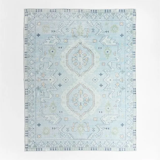 Hana Blue Floral Washable Area Rug 8'x10'
