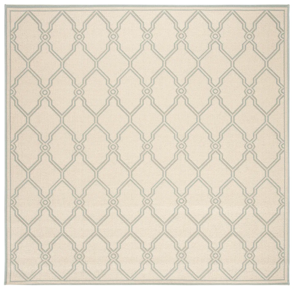 Arlo Home Indoor/Outdoor Woven Area Rug, LND124L, Cream/Aqua,  6' 7" X 6' 7" Square