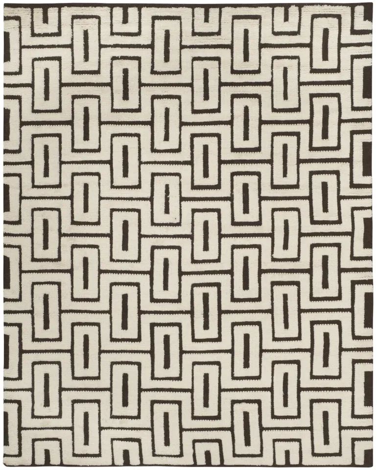 Arlo Home Hand Knotted Area Rug, KNY846A, Ivory/Brown,  5' X 8'