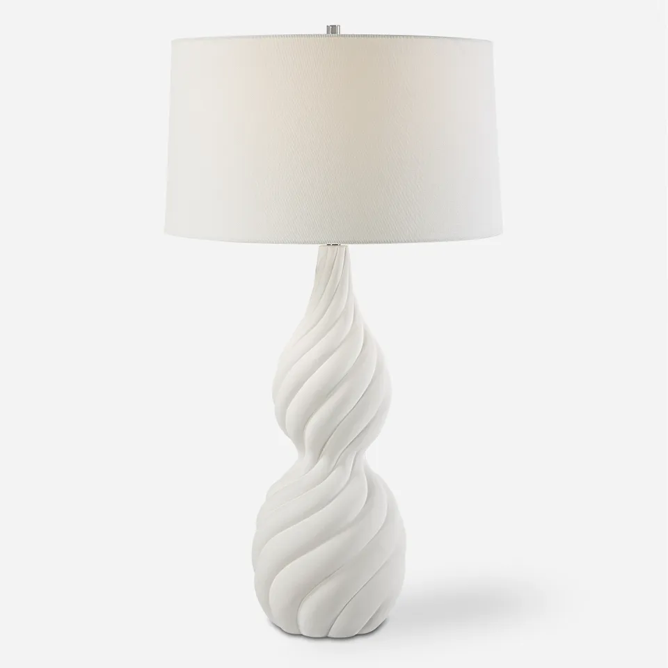 Twisted Swirl White Table Lamp