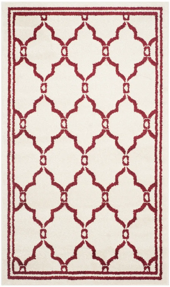 Arlo Home Indoor/Outdoor Woven Area Rug, AMT414H, Ivory/Red,  4' X 6'
