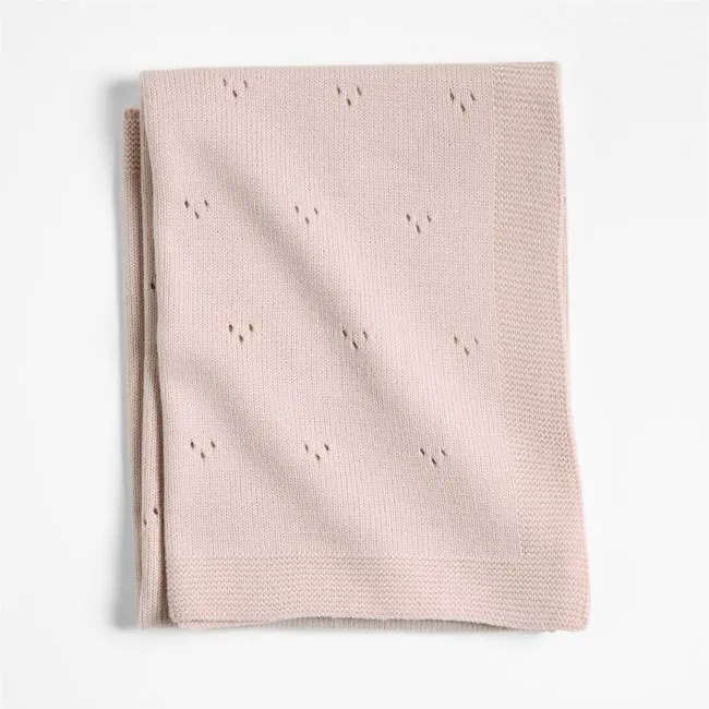 Pointelle Knit Mauve Rose Organic Cotton Baby Stroller Blanket
