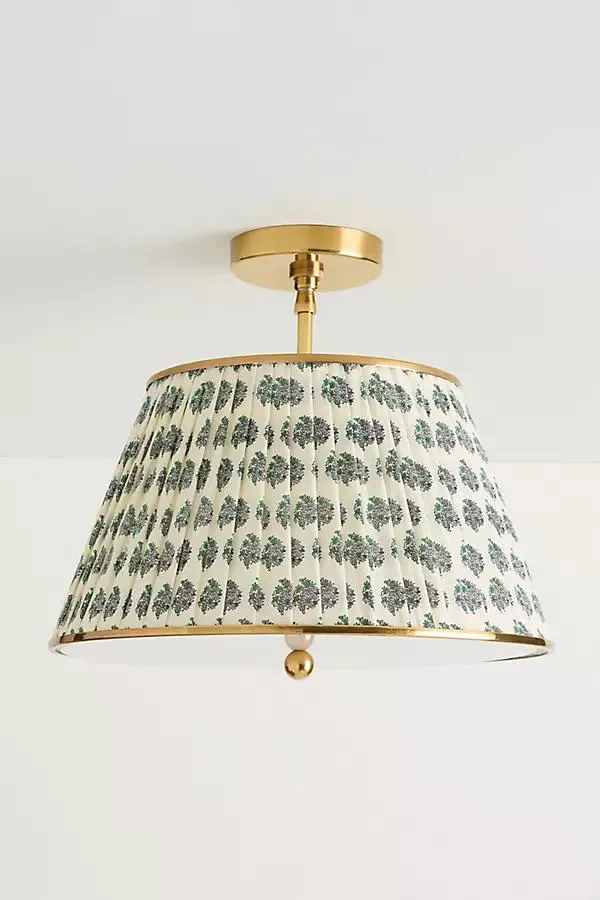 Lee Brass 16" Ruched Printed Semi-Flush Mount Light