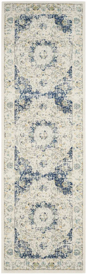 Arlo Home Woven Area Rug, EVK220C, Ivory/Blue,  2' 2" X 13'