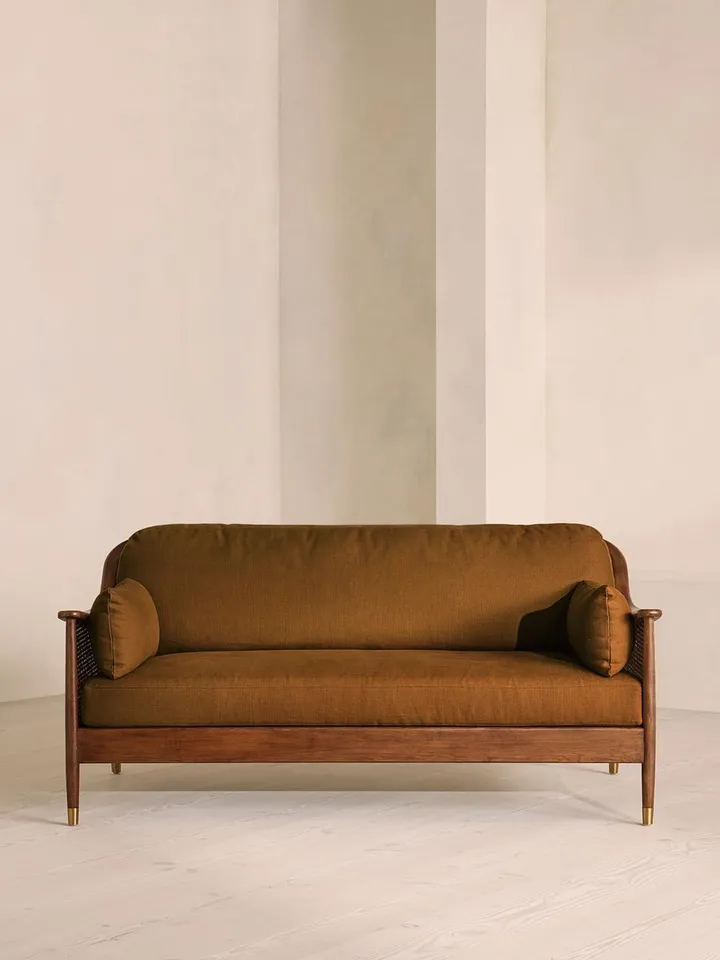 Atlanta Three Seater Sofa, Linen, Terracotta, US