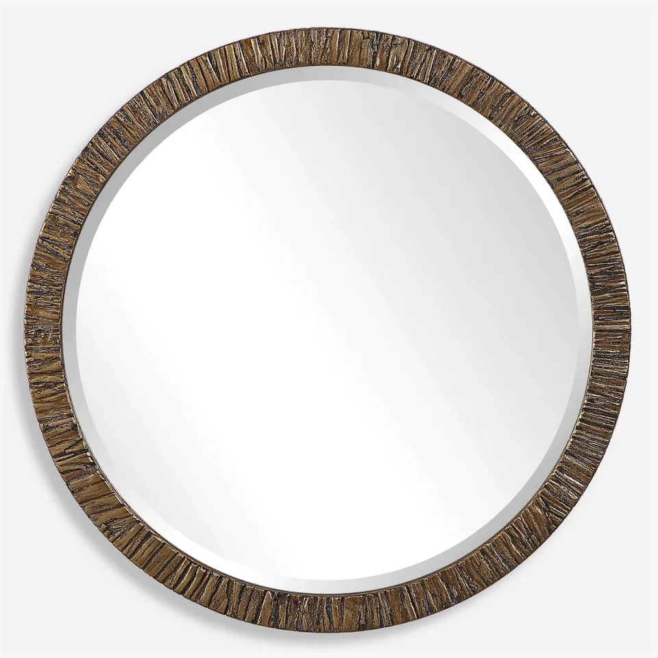 Wayde Gold Bark Round Mirror