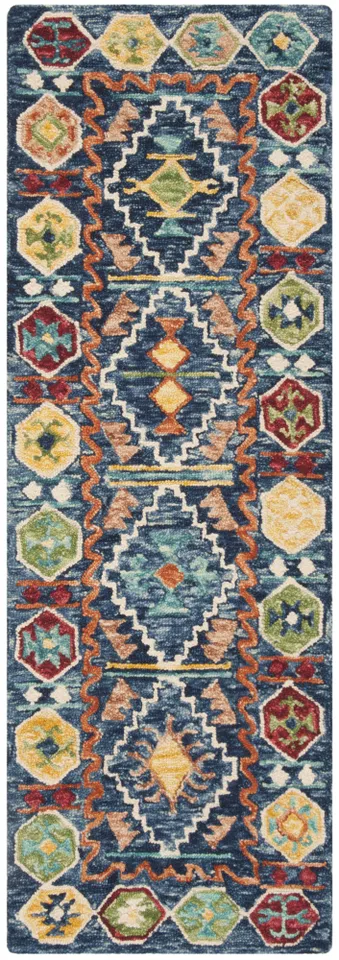 Arlo Home Hand Tufted Area Rug, APN501A, Navy/Gold,  2' 3" X 7'