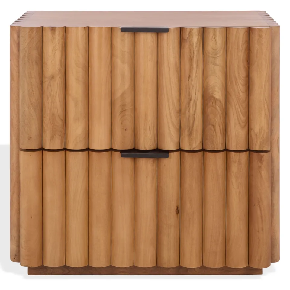 Renata Fluted Wood Nightstand - Natural / Black