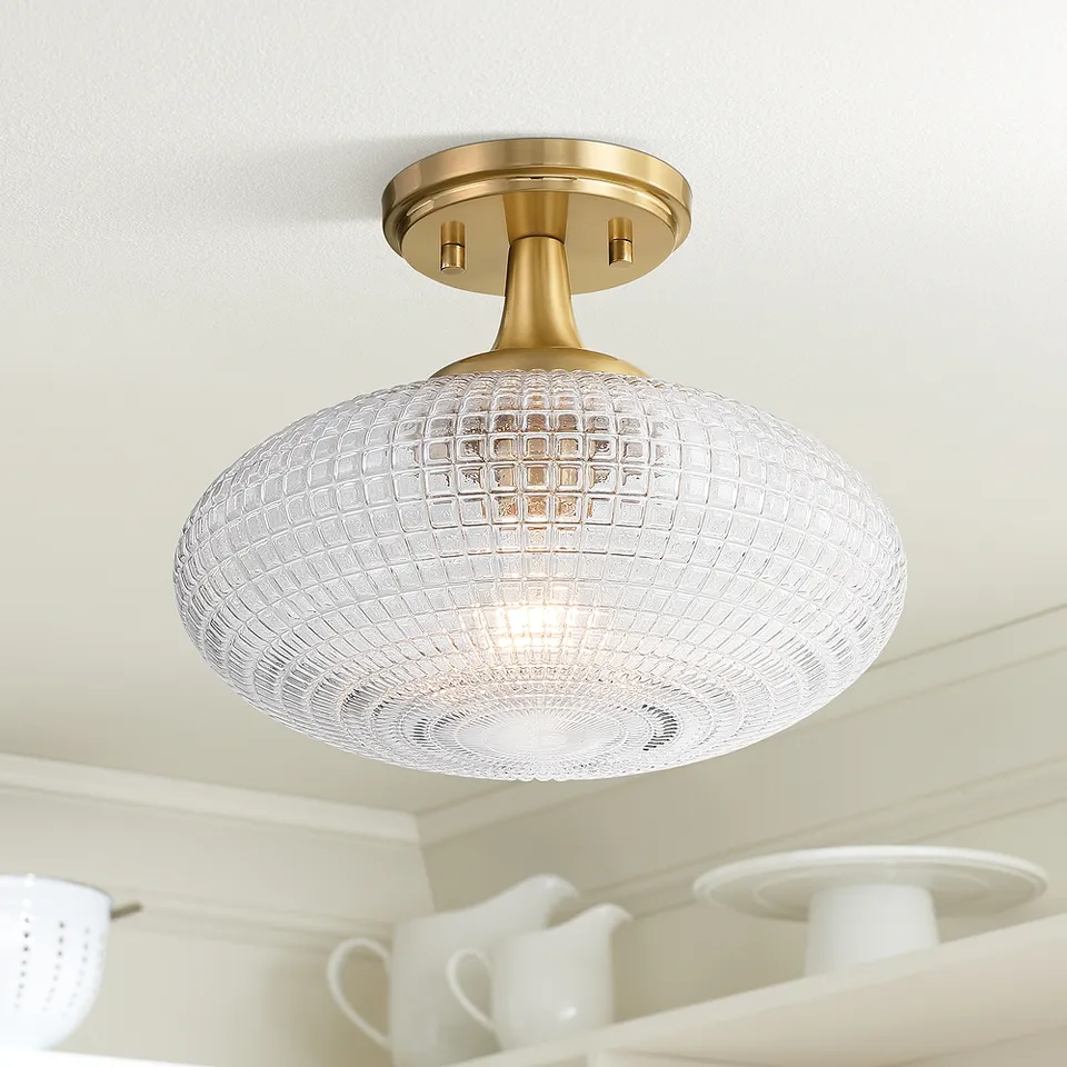 Possini Euro Voltri 12"W Warm Brass and Vintage Glass Ceiling Light