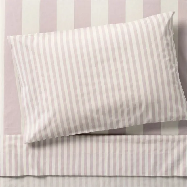 Riviera Plum Rose and Oatmeal Stripe 100% Organic Cotton Kids Twin Sheet Set