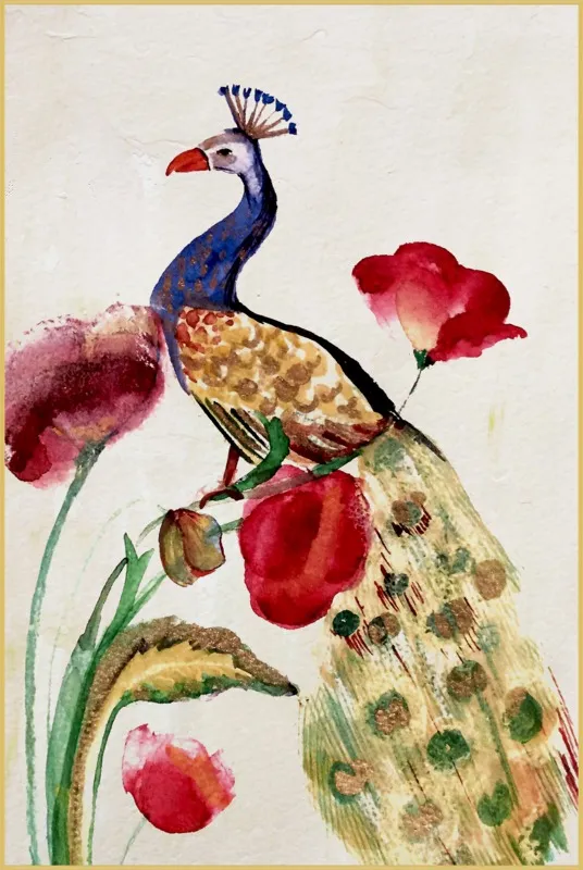 blue gold peacock by Ruti Shaashua for Artfully Walls