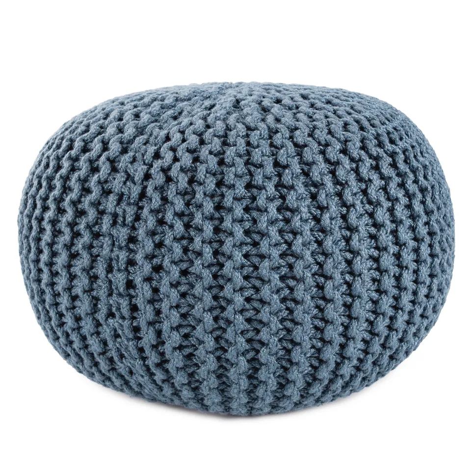 Vibe by Asilah Indoor/ Outdoor Solid Blue Round Pouf