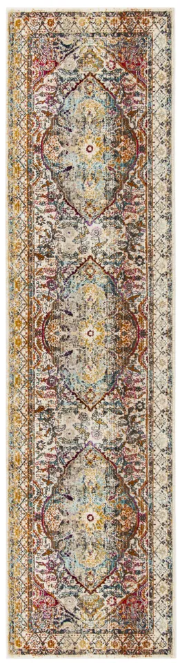 Arlo Home Woven Area Rug, BDN189B, Ivory/Teal,  2' 2" X 10'