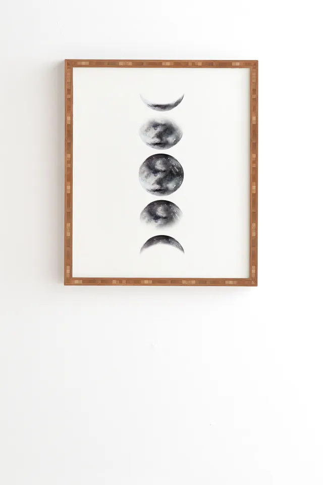 Moon Phases Watercolor Painting by Kris Kivu - Framed Wall Art Bamboo 12" x 12"