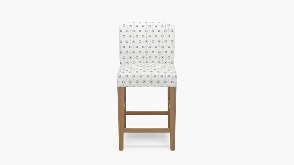 Signature Dining Counter Stool, Delft Meadow Check, Natural Square Tapered Leg