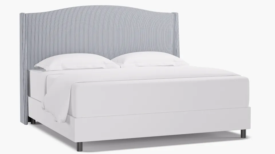 Classic Wingback Headboard, Navy Classic Ticking Stripe, King
