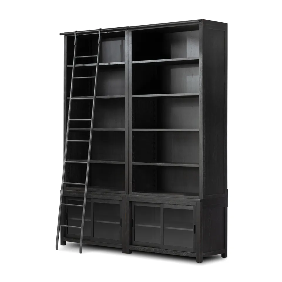 Admont Double Bookcase W Ladder-Worn Blk
