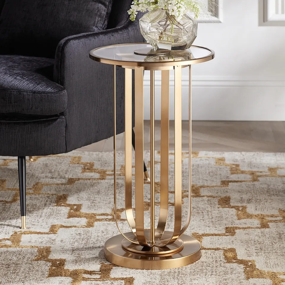 Studio 55D Blaine 14" Wide Modern Gold Metal and Glass Accent Table