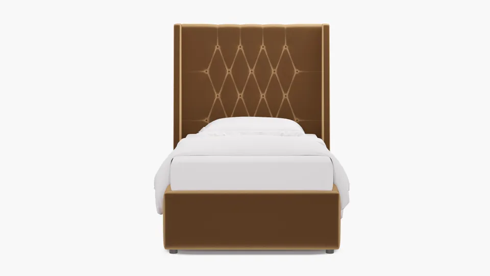 Tufted Wingback Bed, Fawn Performance Velvet, Twin