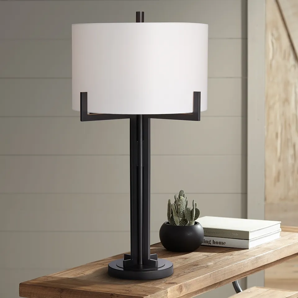 Franklin Iron Works Madrid 31 1/2" Black Industrial Modern Table Lamp