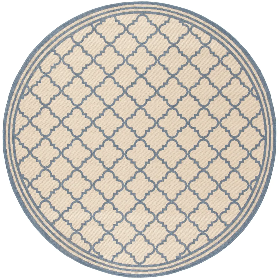 Arlo Home Indoor/Outdoor Woven Area Rug, LND121N, Cream/Blue,  6' 7" X 6' 7" Round