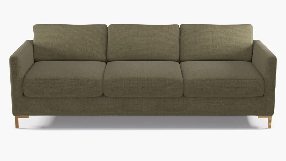 Modern Sofa, Olive Everyday Linen, Brass L Leg
