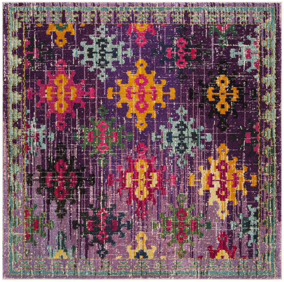 Arlo Home Woven Area Rug, MNC244P, Purple/Multi,  6' 7" X 6' 7" Square