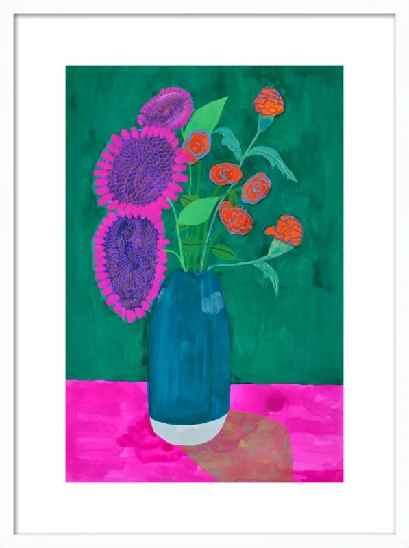 vase with sunflowers and carnations  by Christiane Drapela for Artfully Walls