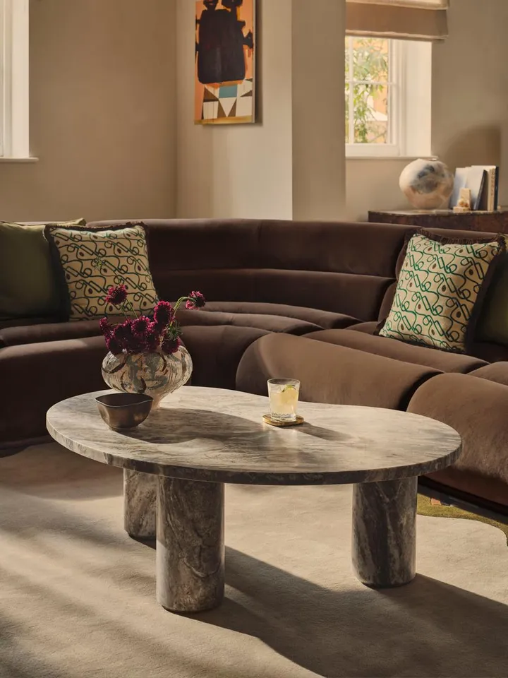 Tisbury Oval Coffee Table, Terra Bianca Marble