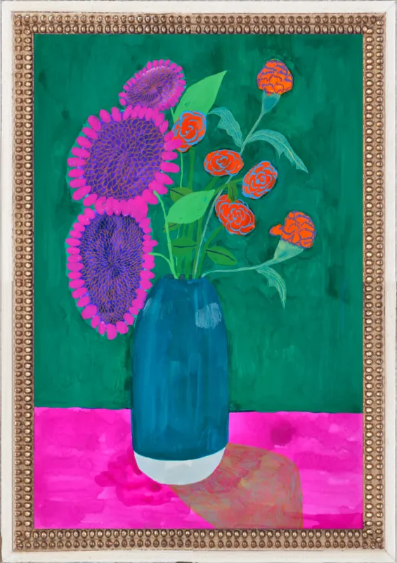 vase with sunflowers and carnations  by Christiane Drapela for Artfully Walls