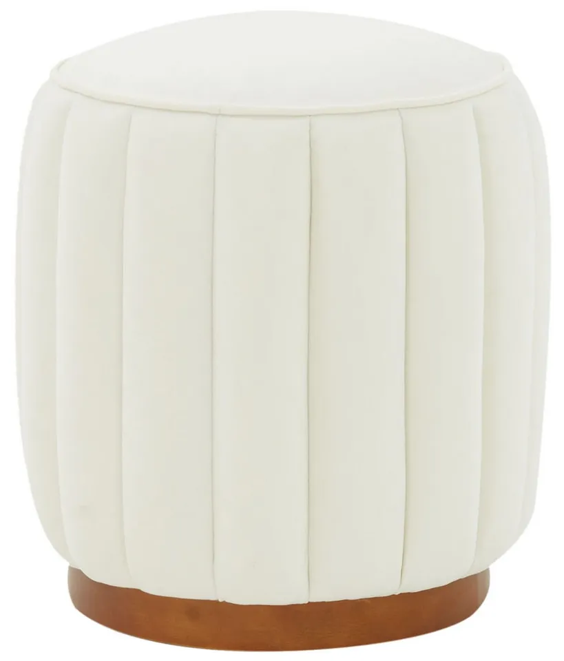 Sherrie Roundd Tufted Ottoman - Ivory / Walnut