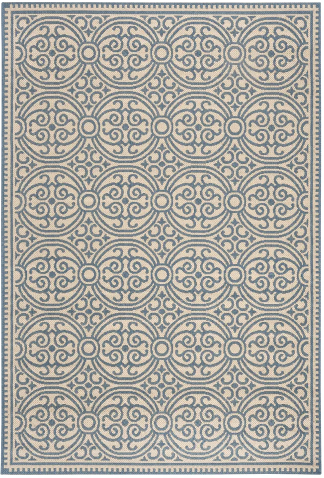 Arlo Home Indoor/Outdoor Woven Area Rug, LND134M, Blue/Cream,  5' 1" X 7' 6"