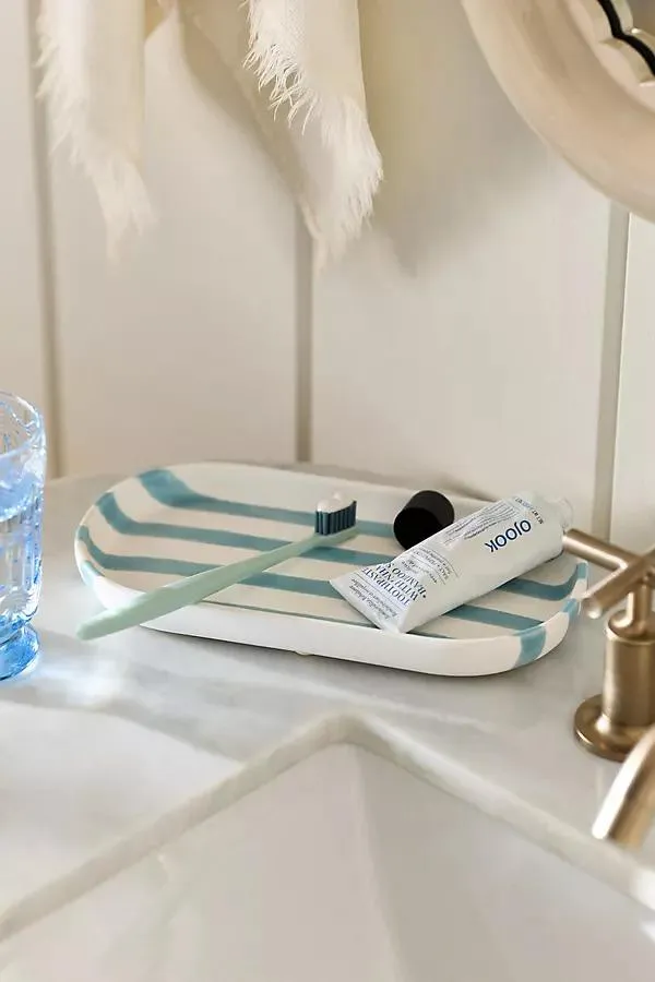 Striped Ceramic Bath Tray