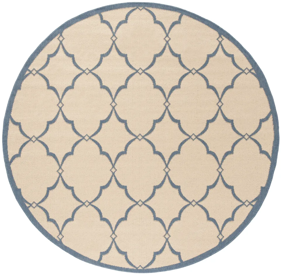 Arlo Home Indoor/Outdoor Woven Area Rug, LND125N, Cream/Blue,  6' 7" X 6' 7" Round
