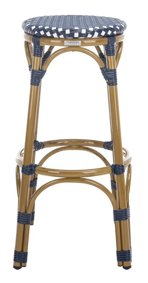 Kipnuk Indoor-Outdoor Stacking Bar Stool - Navy/White/Light Brown