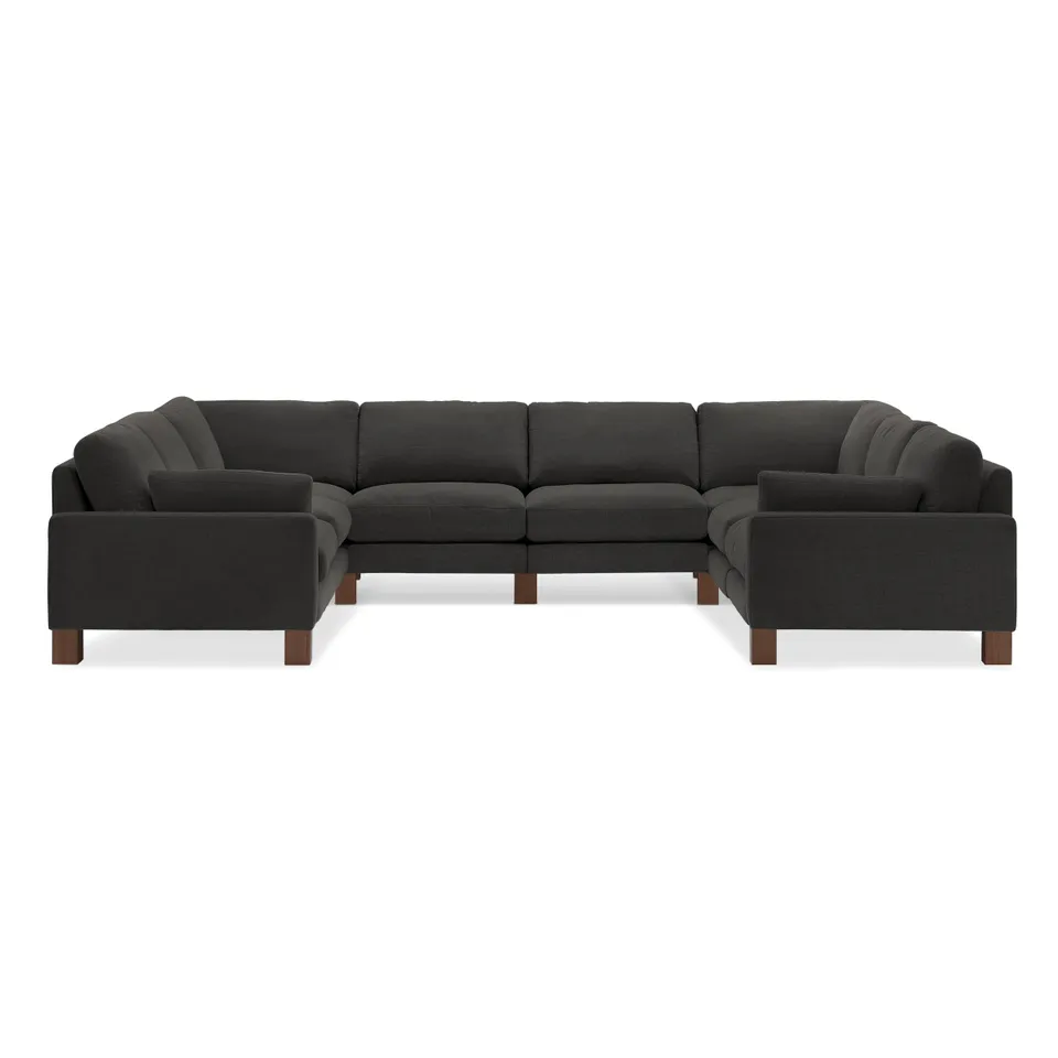 Union 8-Seat U Sectional - Heather Charcoal - Performance Chenille / Walnut - Wood / Square Leg