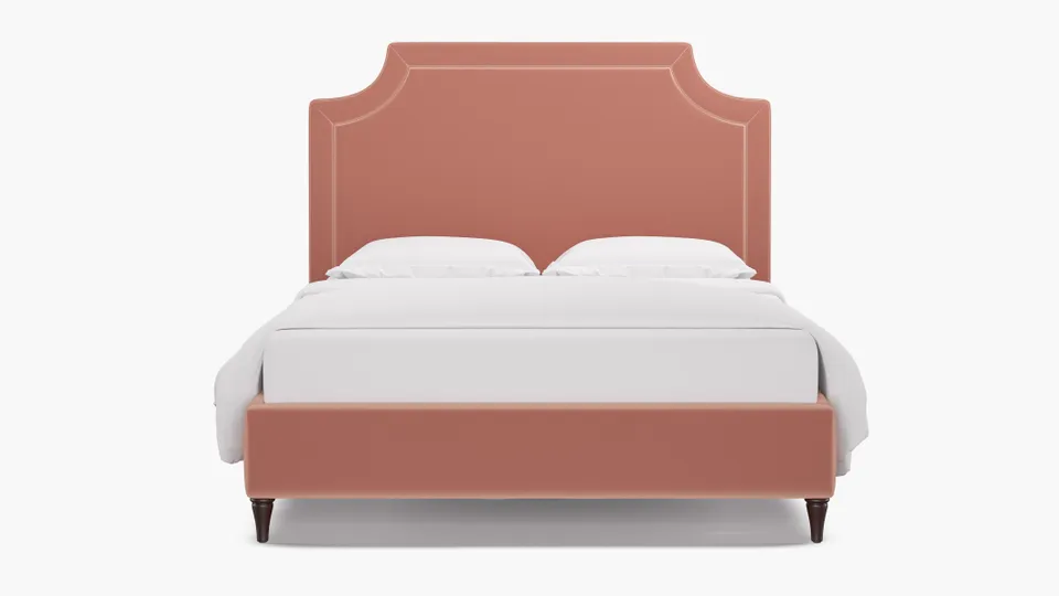 Deco Bed, Bloom Performance Plush Velvet, Espresso Decorative Tapered Leg, King