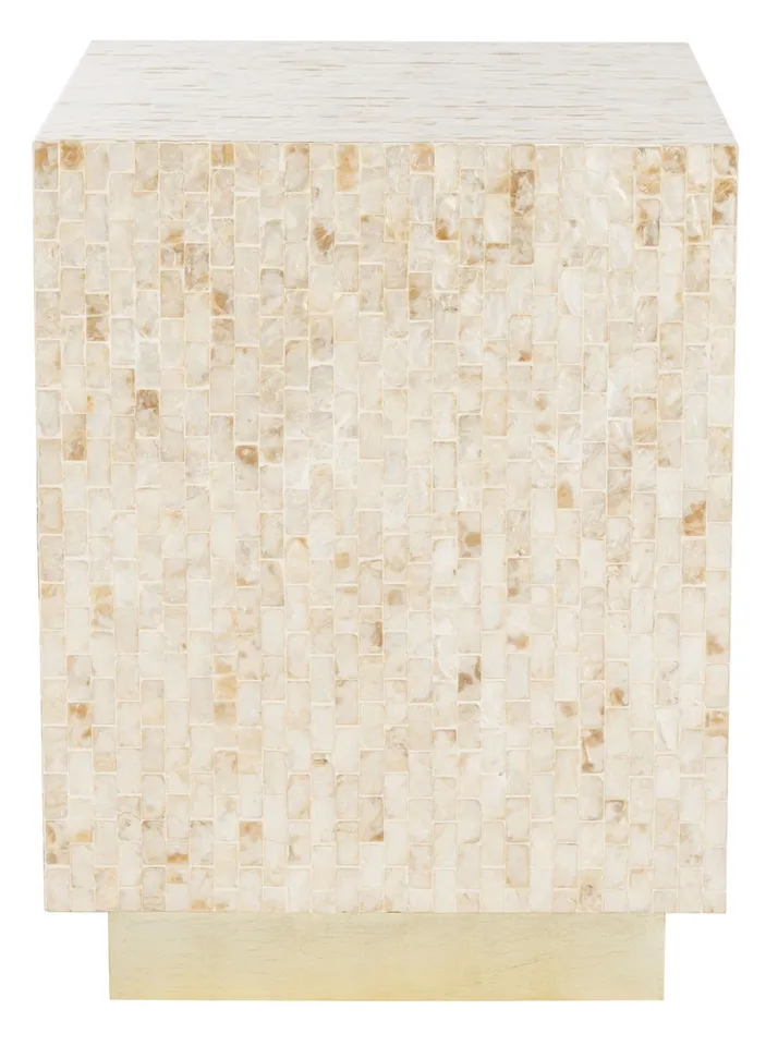 Juno Rectangle Mosaic Side Table - Multi Beige/Gold