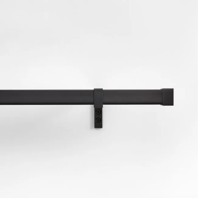 Black 1" Square Curtain Rod and End Cap Finials Set 120"-170"