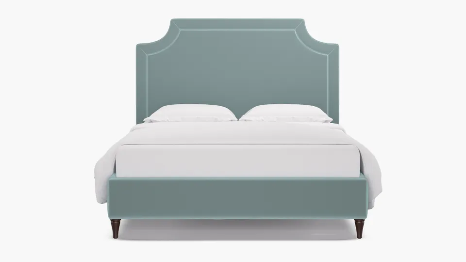 Deco Bed, Spa Performance Plush Velvet, Espresso Decorative Tapered Leg, King
